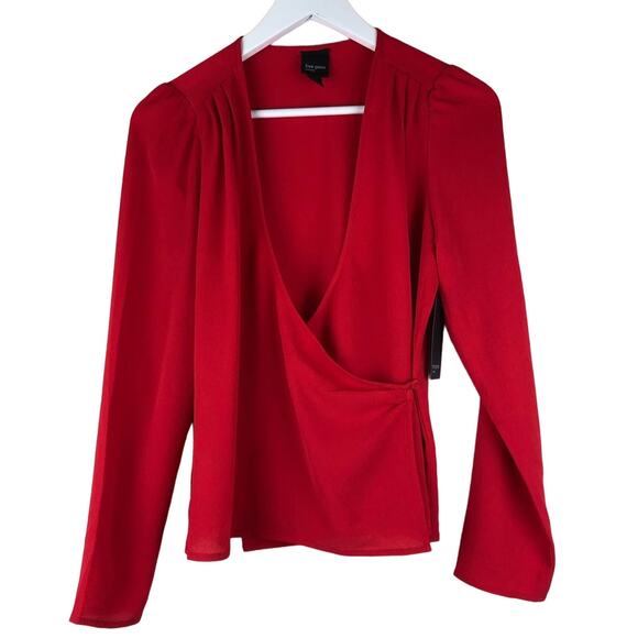 FREE PRESS Red Puff Sleeve Wrap Blouse XS NWT Long Sleeve - Picture 2 of 6